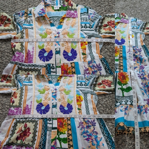 Parsely & Sage Colorful Mixed Print Cotton Button Up Dress M - Picture 9 of 9